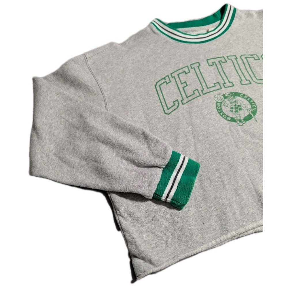 Tailgate Boston Celtics Cropped Sweatshirt‎ Womens Medium Gray Green Retro NBA - Picture 2 of 7